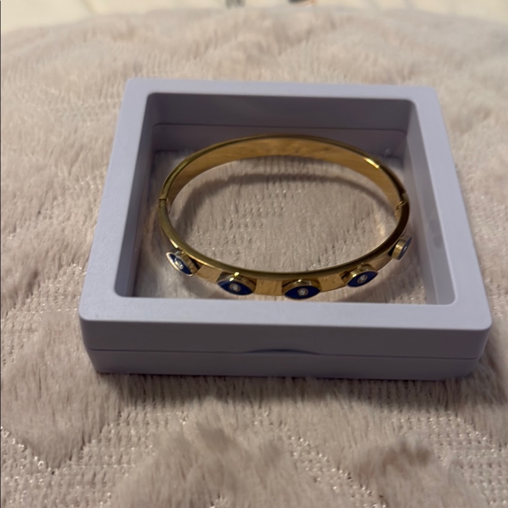 Stainless Steel Evil Eye Bracelet 14K Gold Bangle Bracelet